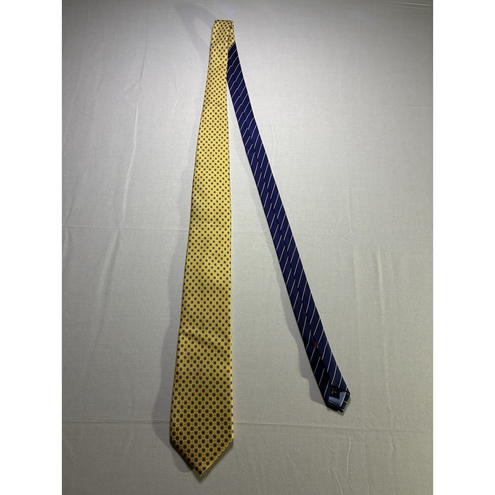 Tommy Hilfiger Men's Tie Multi Pattern Design Geometric/Striped Yellow/Blue